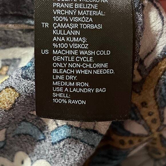 H&M Boho Goddess Maxi Dress Navy Print Lace Up Slit Thigh Size 8 Wedding Guest - Picture 11 of 12